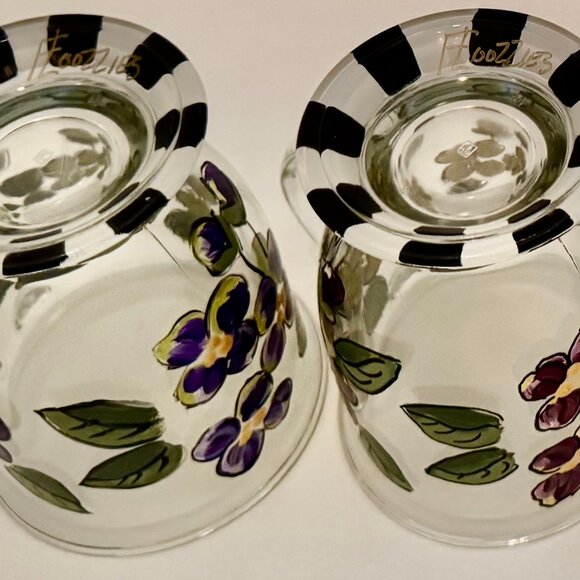 Hand Painted Anchor Hocking Clear Glass Coffee Mugs Pink Purple Floral Set of 4 - Picture 15 of 16